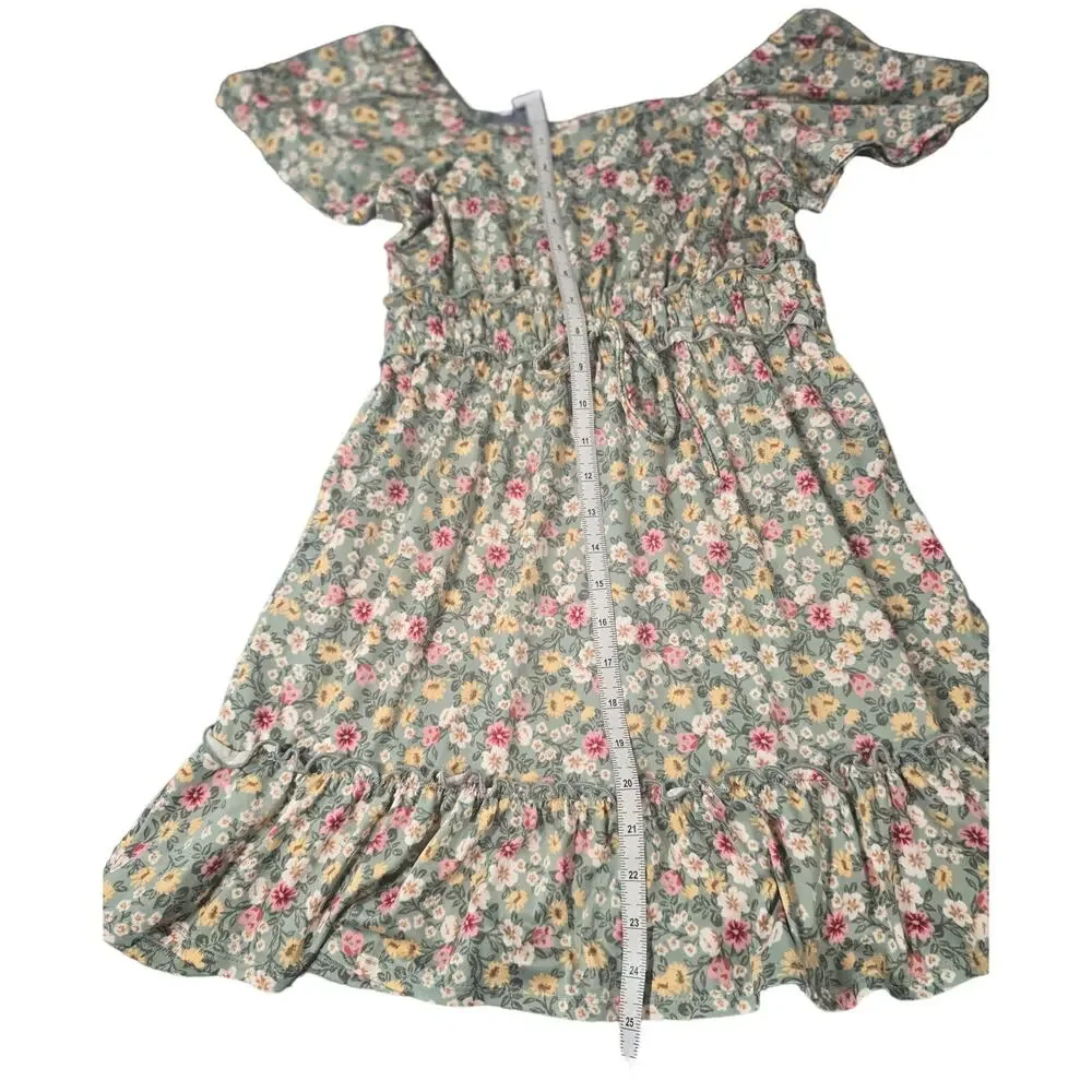 Three Pink Hearts Floral Flutter Sleeve Dress Girls Medium